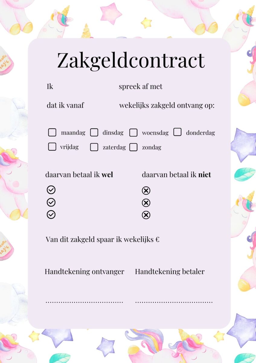 zakgeld contract eenhoorn