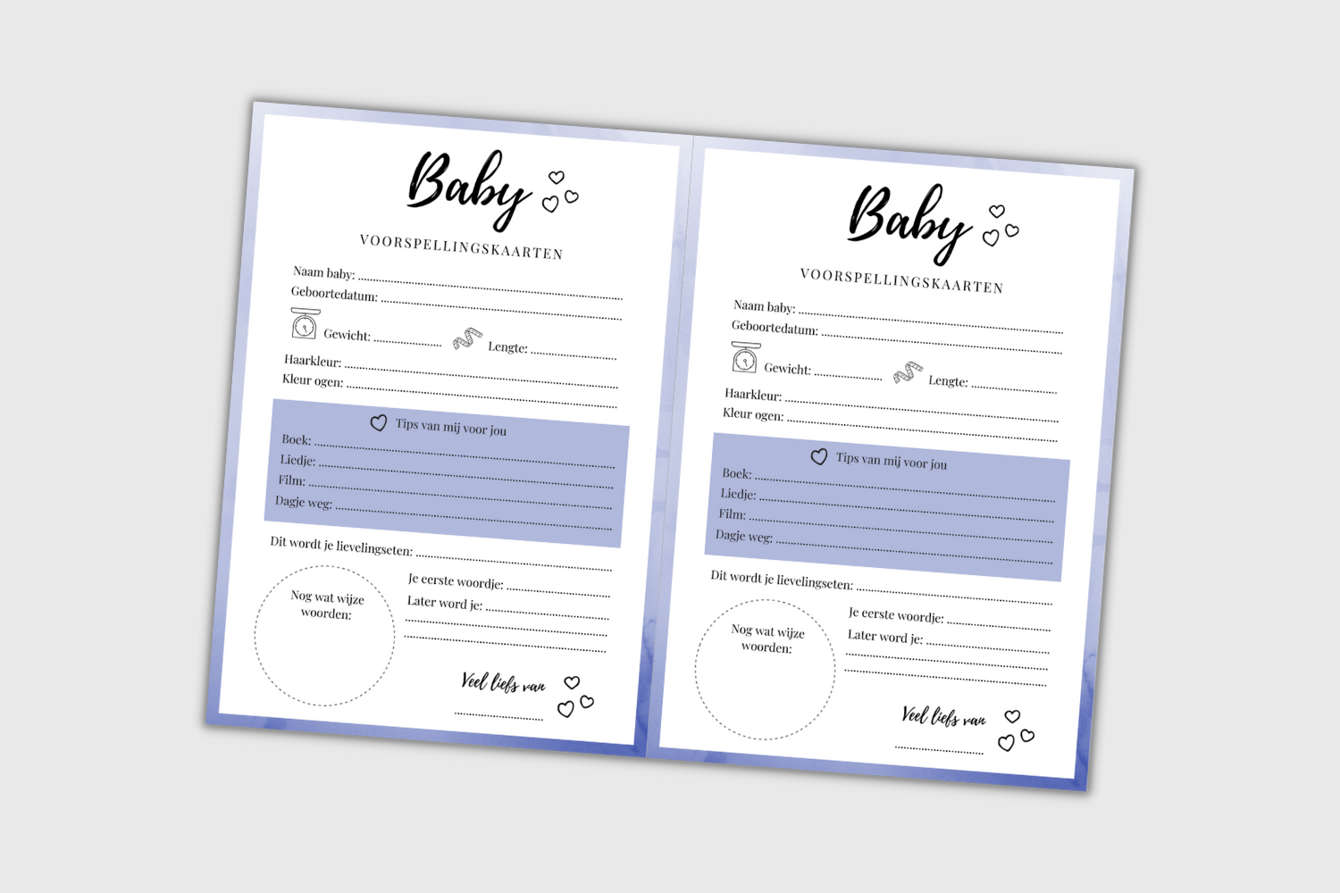 baby voorspellingkaarten blauw a4