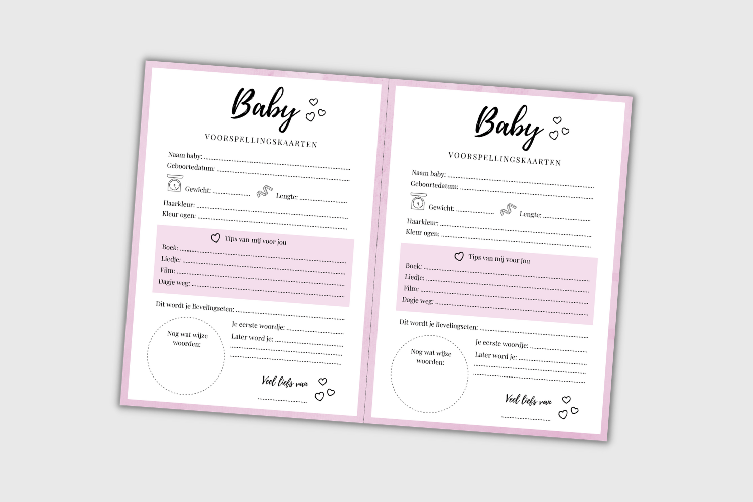 baby voorspellingskaarten roze